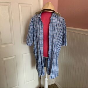 Cooper Jones XL Tall Short Sleeved Blue and White Plaid Button Down Shirt